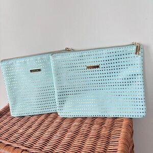 Sophia Joy Women's Set of Two Travel Bags Mint Green and Gold Polka Dots